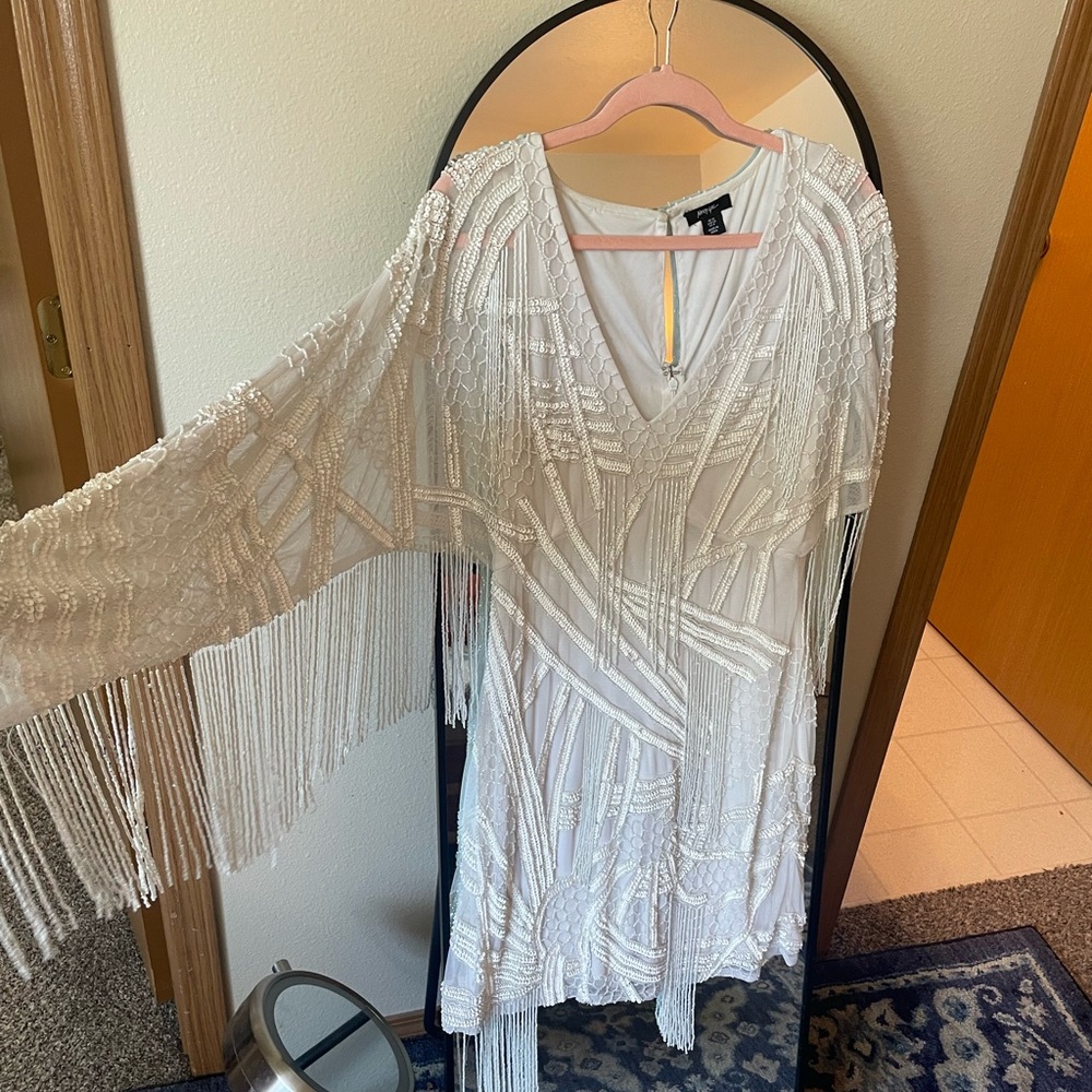 Nasty Gal White Fringe Wedding Dress